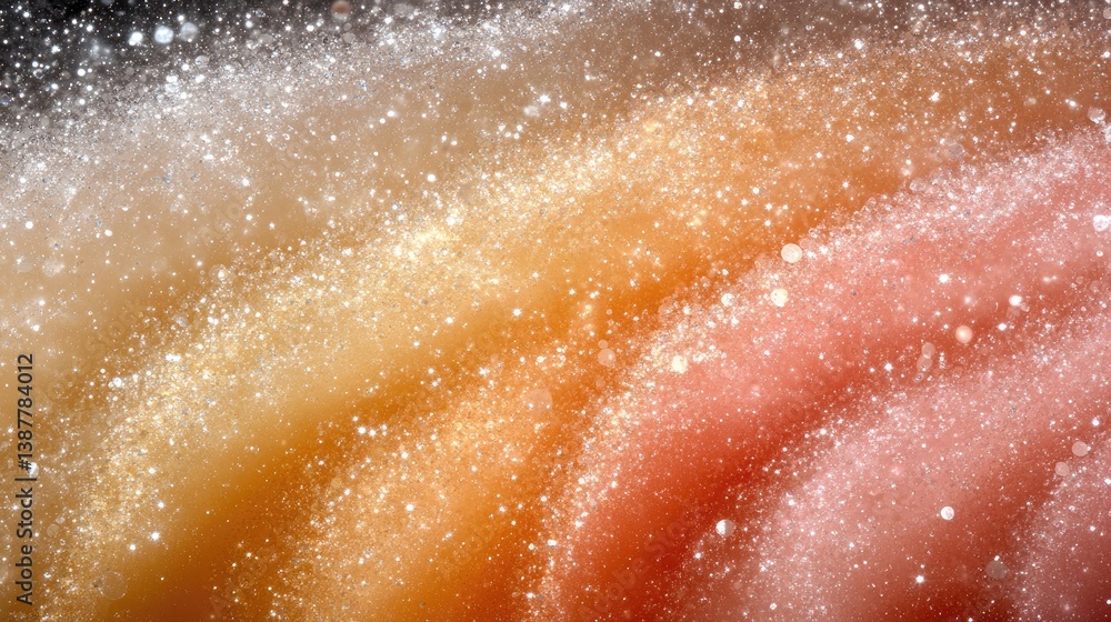 Poster swirling colorful dust particles against a dark background, creating an abstract and textured effect