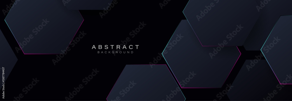 Poster Dark Abstract Background with Gradient-Edged Hexagons