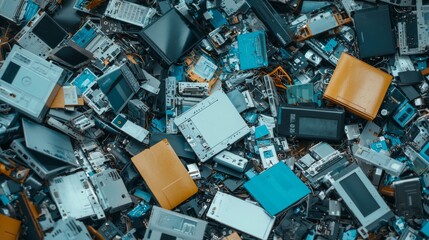 E-waste recycling process highlighting the separation of recyclables and removal of hazardous materials in a dedicated tech recycling facility for sustainable waste management