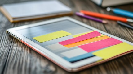 Summary notes scribbled and highlighted on a digital tablet with stylus