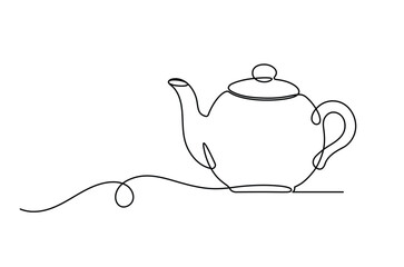 Teapot in continuous one line drawing, Minimalist single line art of teapot, Editable stroke, isolated on a transparent background