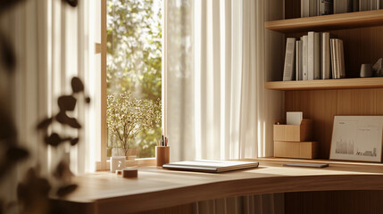 Minimalist Curved Wood Home Office Corner Design