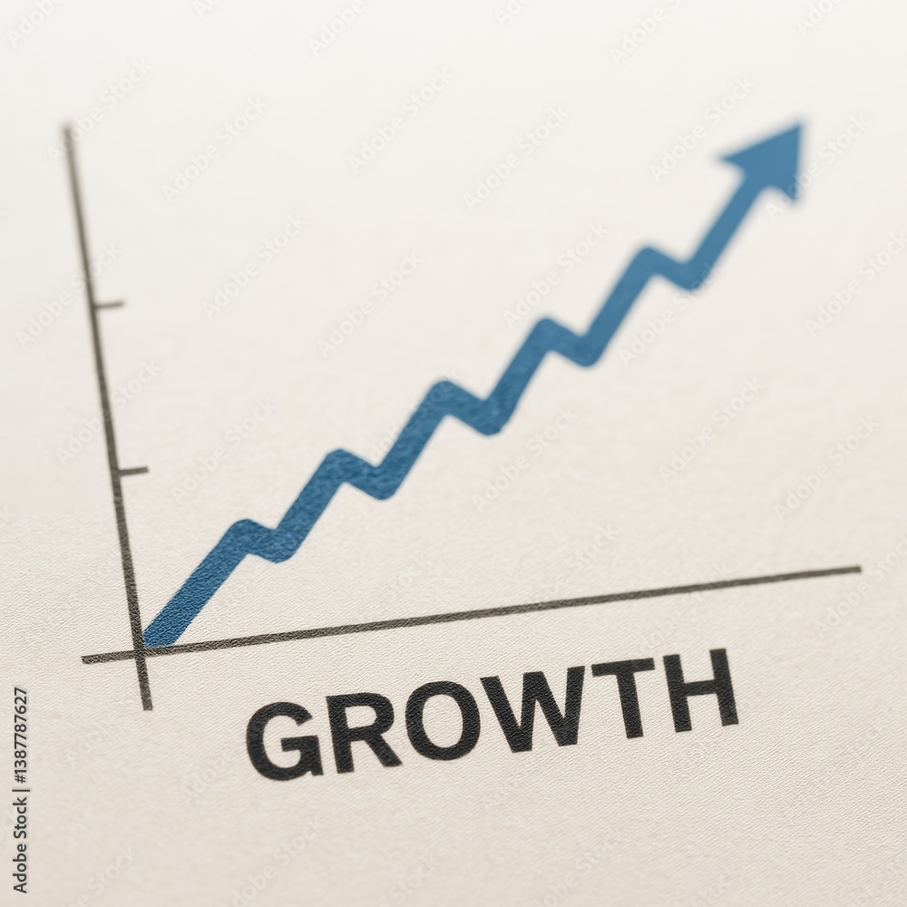 Poster Abstract upward arrow chart symbolizing business growth on light background with sharp zigzag line pointing up, indicating financial success.