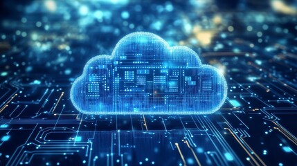 Abstract cloud computing concept, digital data storage, network technology, server, internet, information, futuristic.