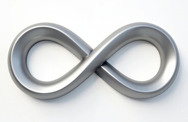 Stylized 3D infinity symbol rendered on white backdrop. Represents limitless potential timelessness. Conceptual design represents connection harmony forever. Ideal for branding, business, design
