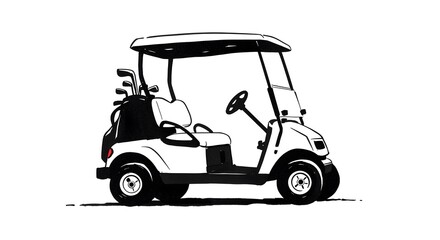 Isolated Golf Cart Illustration with Clubs in Black and White