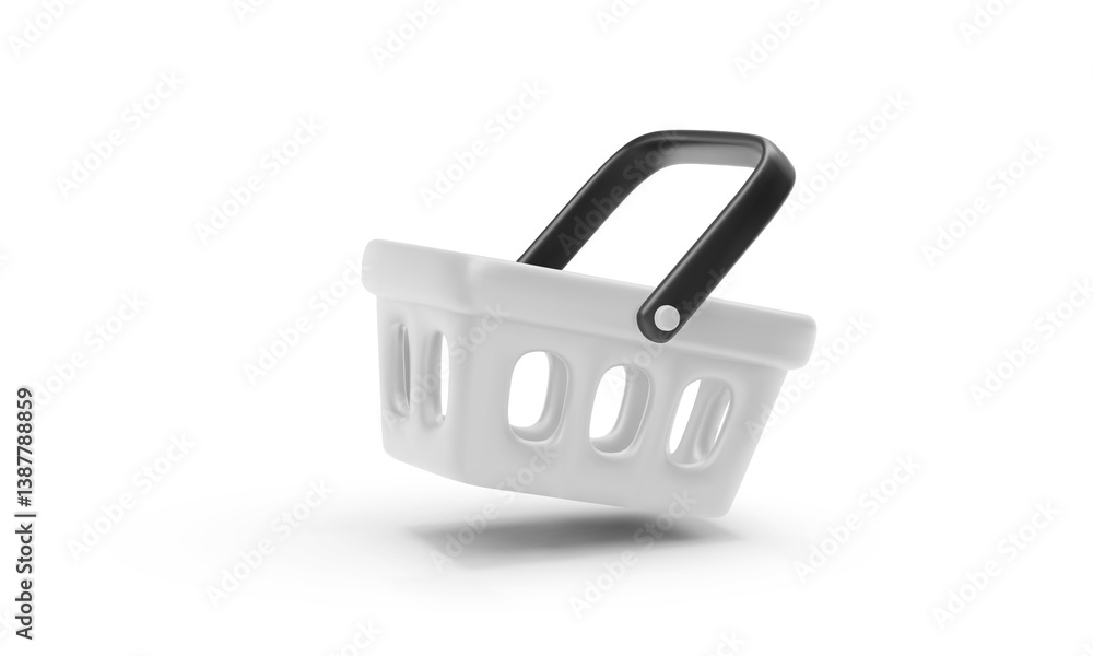 Poster shopping basket icon in white and black minimal style on white background. realistic 3d render with 
