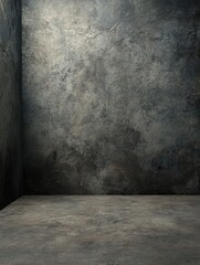 Empty room with textured concrete walls and floor
