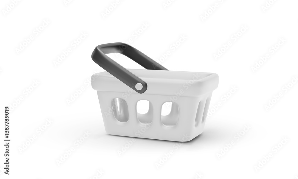 Poster shopping basket icon in white and black minimal style on white background. realistic 3d render with 