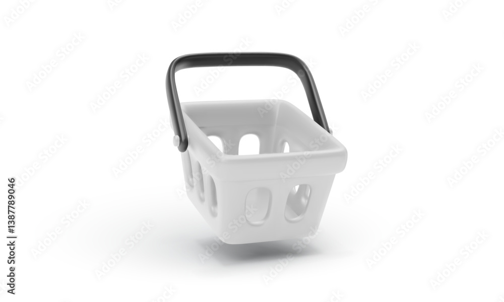 Poster shopping basket icon in white and black minimal style on white background. realistic 3d render with 