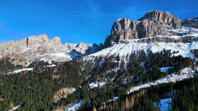 Panorama of the Dolomites. Nigra Pass and Catinaccio