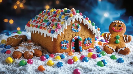 A charming gingerbread house, complete with intricate icing details and candy decorations, beckons young artists to bring it to life with their creative coloring skills. 