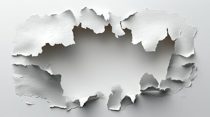 White paper surface shows torn edges creating a negative space