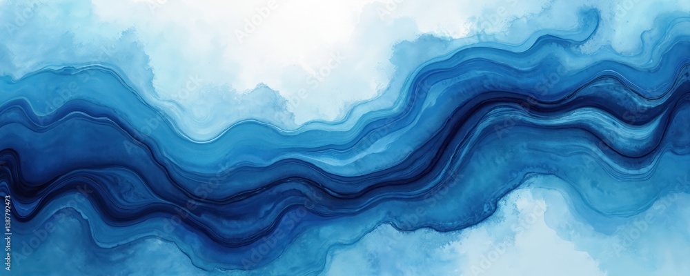 Poster abstract watercolor illustration background with blue gradient wavy pattern. modern art for design. 