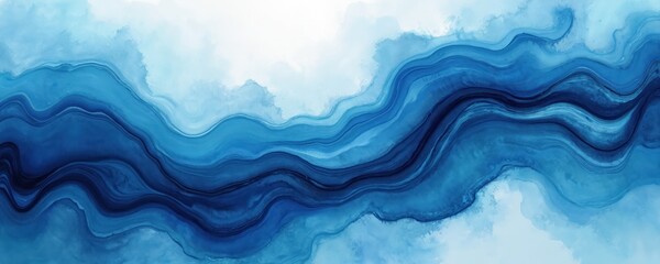 Fototapeta premium Abstract watercolor illustration background with blue gradient wavy pattern. Modern art for design. Blue ink splash texture. Artistic wallpaper design. Paint art background for posters, cards,