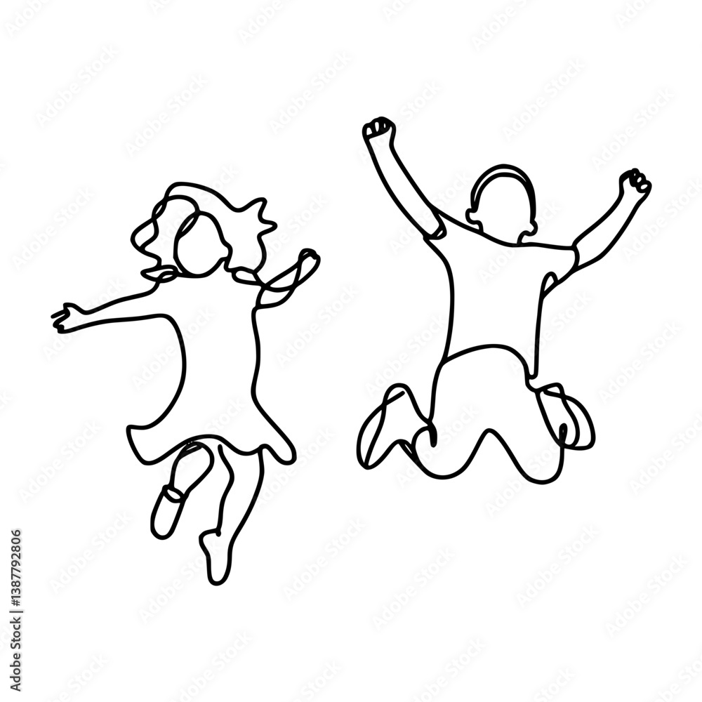 Poster children jumping with joy in a line drawing style