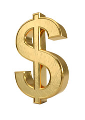 3D Gold Dollar Sign Symbol - Shiny Currency Icon Isolated on Transparent Background (PNG)