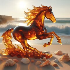 running horse made of amber from the sea