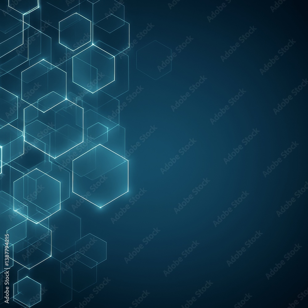 Aufkleber glowing hexagonal geometric light shapes forming abstract background on dark blue digital backdrop w