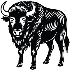 Adobe Illustrator Bison silhouettes and icons. black flat color simple elegant white background Bison animal vector and illustration