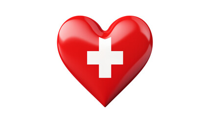 Red heart with white cross on a transparent background 