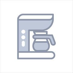 A straightforward coffee maker silhouette in grey scale indicating brewing fresh coffee at home or work place .