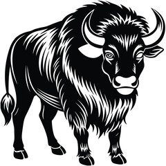 Adobe Illustrator Bison silhouettes and icons. black flat color simple elegant white background Bison animal vector and illustration