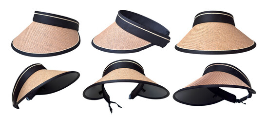 letter pattern straw hat large brim sunscreen sun visor hat. Straw visor hat with black band. Handcrafted woven straw visor hat for summer 