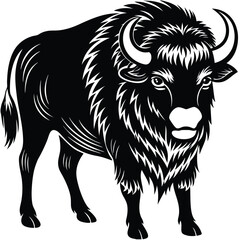 Adobe Illustrator Bison silhouettes and icons. black flat color simple elegant white background Bison animal vector and illustration