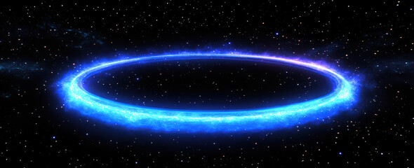 Fototapeta premium vibrant blue ring of light glows in vastness of space, surrounded by countless stars, creating mesmerizing cosmic scene that evokes wonder and curiosity
