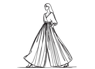 Girl in very wide pants, fashion sketch line