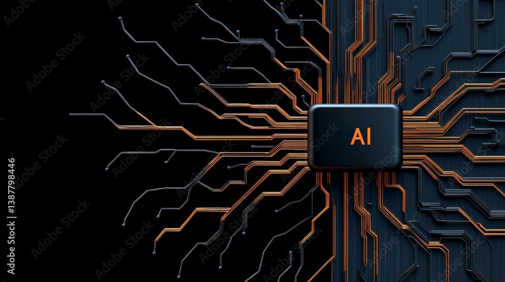 Aufkleber abstract ai circuit design with copper lines on dark background