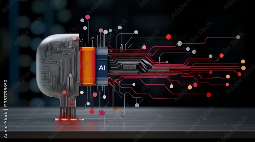 Poster abstract ai concept with circuit board and data flow design