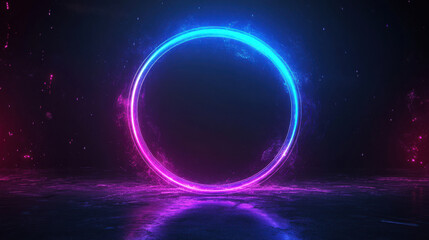 vibrant, abstract background featuring glowing circular shape illuminated in neon blue and pink hues, creating futuristic atmosphere. scene evokes sense of wonder and creativity