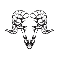 Mountain goat head mascot icon with aggressive expression monochrome style vector illustration	