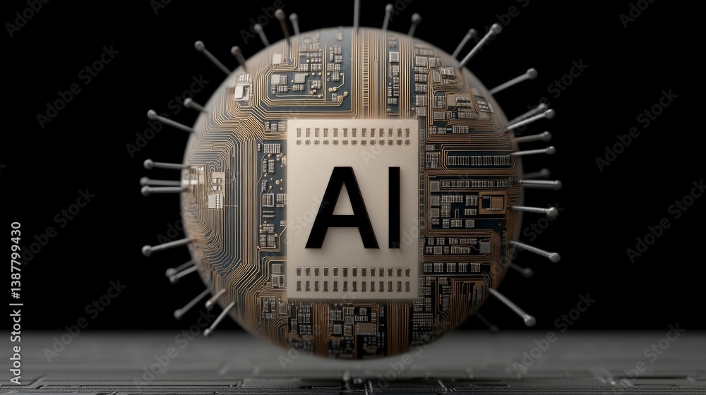 Poster abstract ai concept with circuit board patterns and sphere design