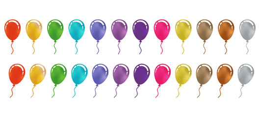 Colorful balloon set.colors of the rainbow, gold, silver and copper. Recommended for Christmas, anniversary and birthday events. Vector data.
