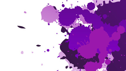 Abstract purple ink splatter with varying tones on a white canvas. Modern and artistic design element.
