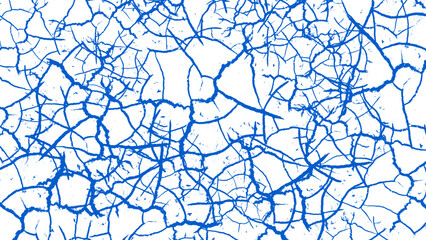 Cracked blue texture on a white surface. Abstract and detailed grunge design.