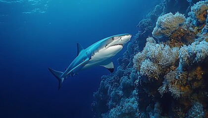 Fototapeta premium Shark near Coral Reef Underwater