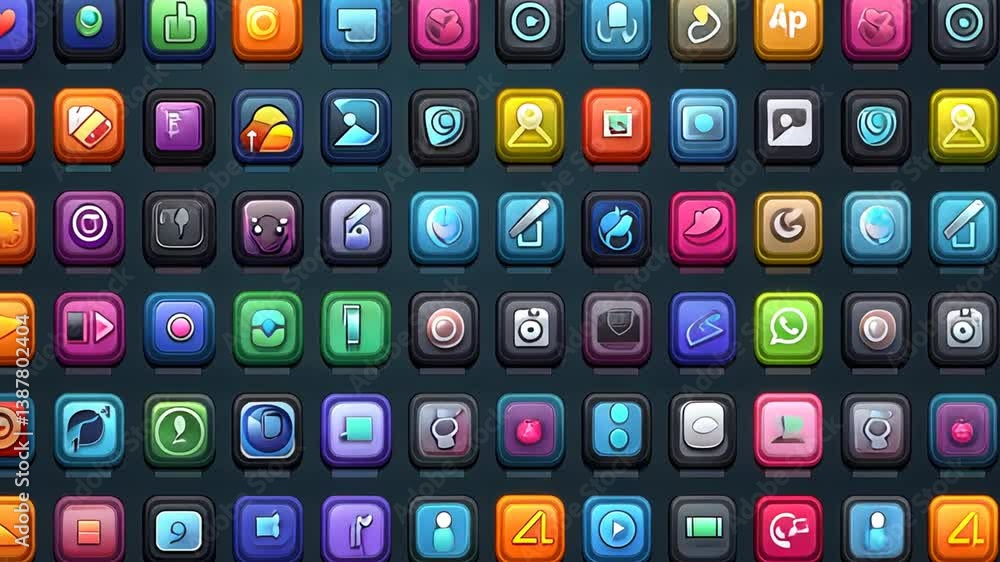 Poster colorful basic icons set for various applications and functions generative ai