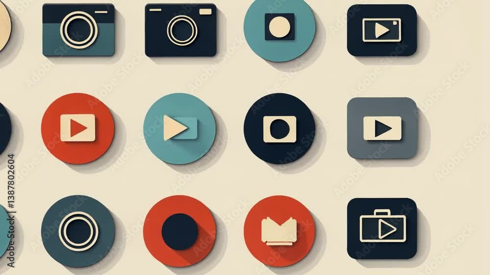 Poster collection of minimalist camera and video player icons for design generative ai