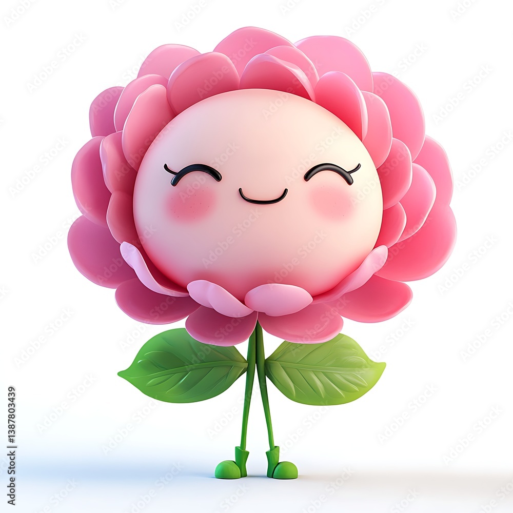 Poster animated flower: a cute animated flower with cheerful expression. standing with its cheerful smiling