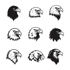 "Eagle Head Silhouettes: Nine Bold Designs Highlighting Majestic Profiles"