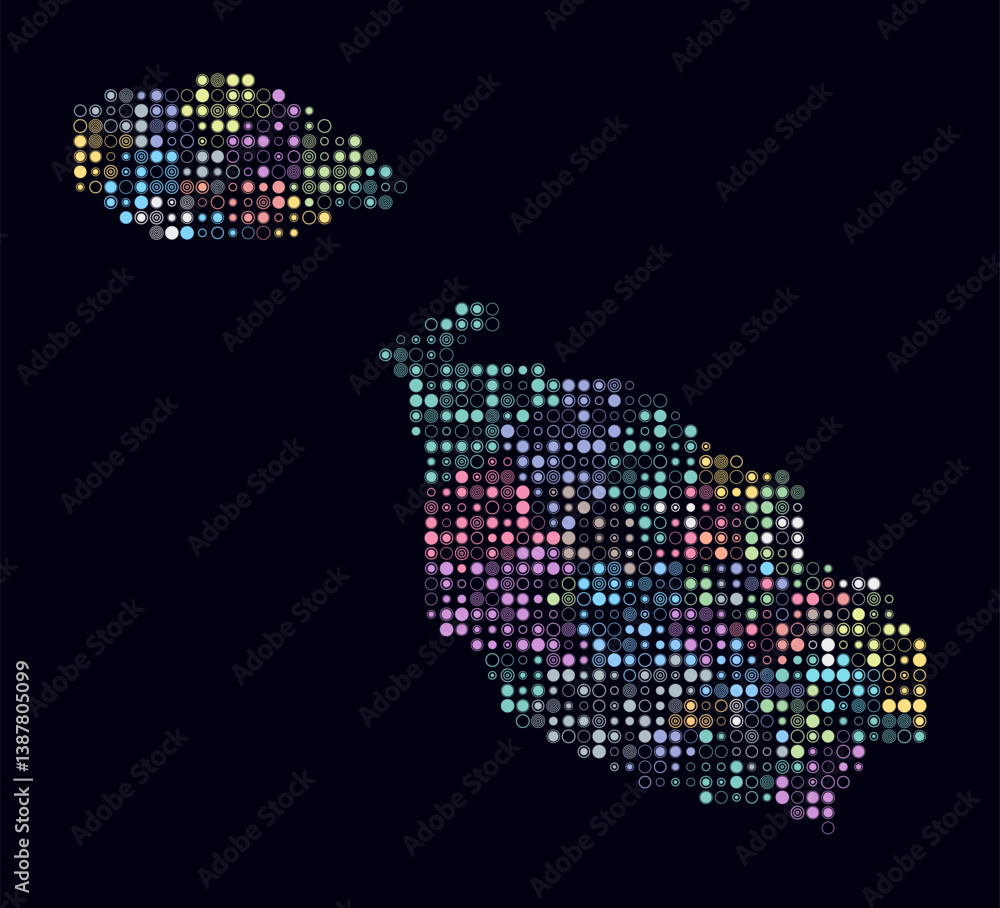 Poster malta, shape of the country build of colored cells. digital style map of the malta on dark backgroun