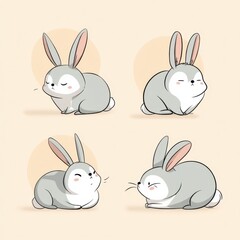 Cute cartoon bunnies in various poses