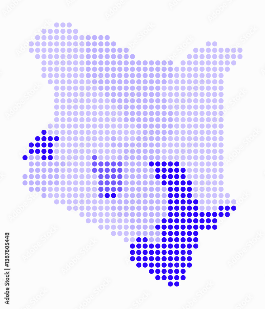Poster kenya dotted map. digital style map of the country on white background. kenya shape with circle dots
