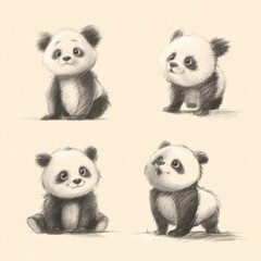 Obraz premium Cute panda sketches in four poses.