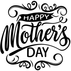 Obraz premium Happy mothers day calligraphy, floral text on white background