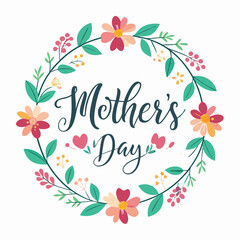 Happy mothers day calligraphy, floral text on white background
